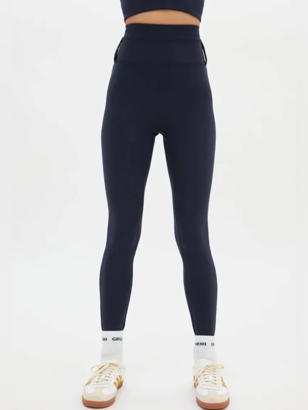 Girlfriend Collective High-Rise Compressive Belt Loop Leggings in Navy Blue